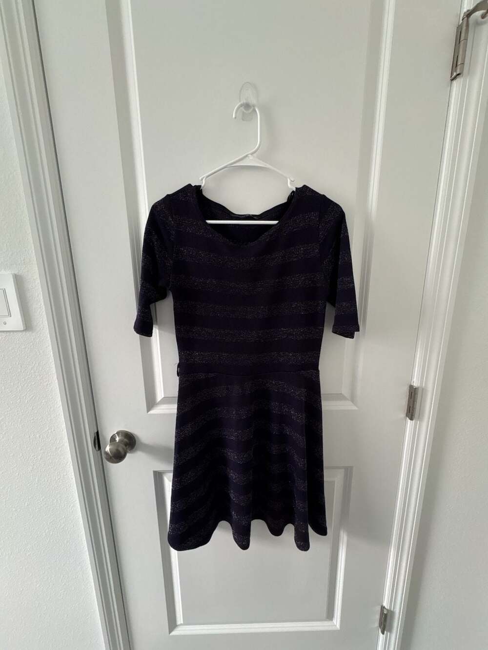 Atmosphere Navy Blue Glitter Striped Short Sleeve Fit & Flare Dress